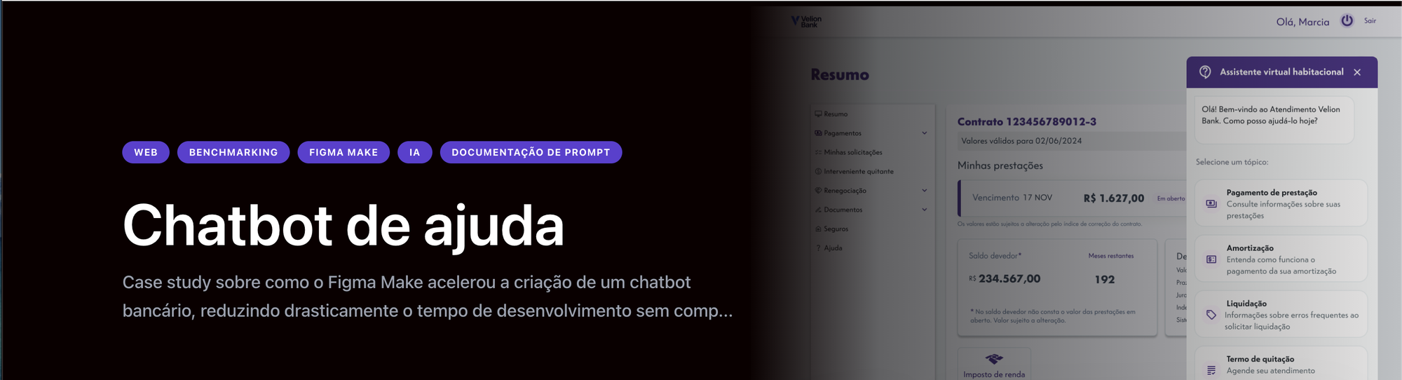 Tela do chatbot de ajuda do Velion Bank